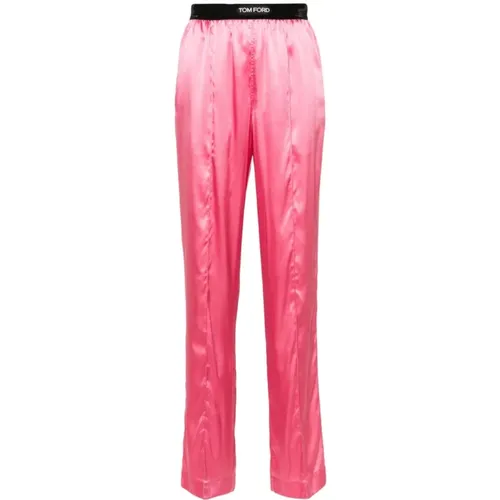 Velvet Trimmed Silk Pajama Pants , female, Sizes: XS - Tom Ford - Modalova