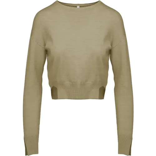 Cropped Crew-Neck Sweater with Slits , female, Sizes: L, S, M, XS - BomBoogie - Modalova