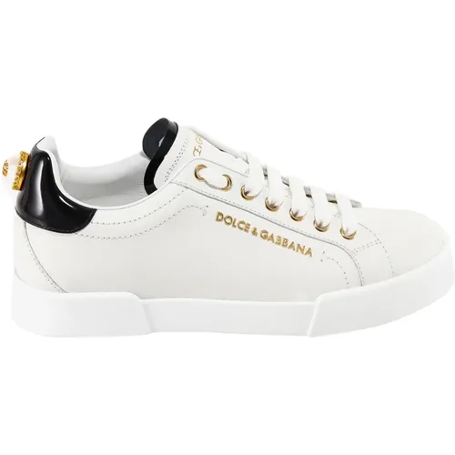 Weiße Ledersneaker mit Metalllogo , Damen, Größe: 36 1/2 EU - Dolce & Gabbana - Modalova