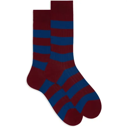 Burgundy Ribbed Cotton Striped Short Socks , Herren, Größe: L - Gallo - Modalova