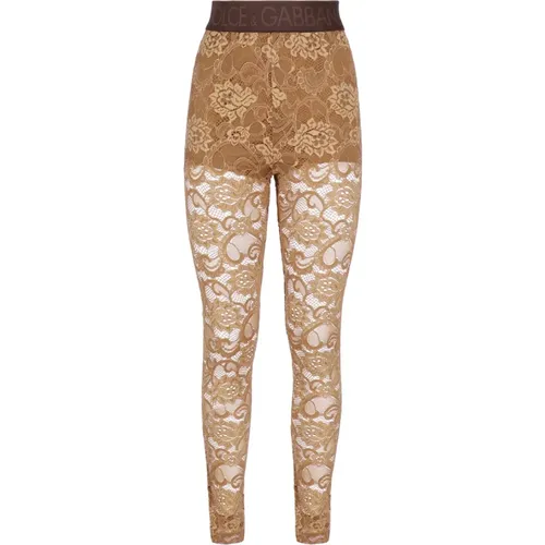 High Waist Trousers with Logo , female, Sizes: S, XS - Dolce & Gabbana - Modalova