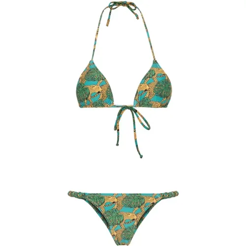 Jungle Print Halterneck Bikini Set , female, Sizes: S, M - Reina Olga - Modalova