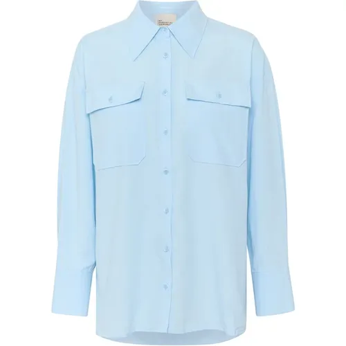 Boxy Shirt Bluser Clear Sky Melange , Damen, Größe: L - My Essential Wardrobe - Modalova
