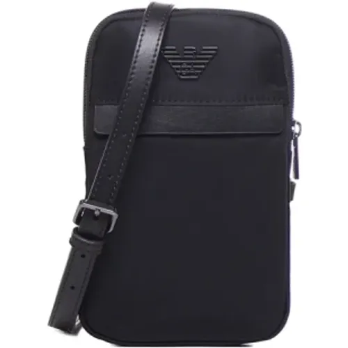 Recycled Nylon Bag with Leather Details , male, Sizes: ONE SIZE - Emporio Armani - Modalova