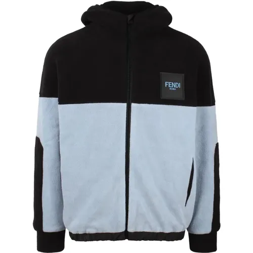 Zip-Up Hoodie with Silicone Logo Patch , male, Sizes: L, S, M - Fendi - Modalova