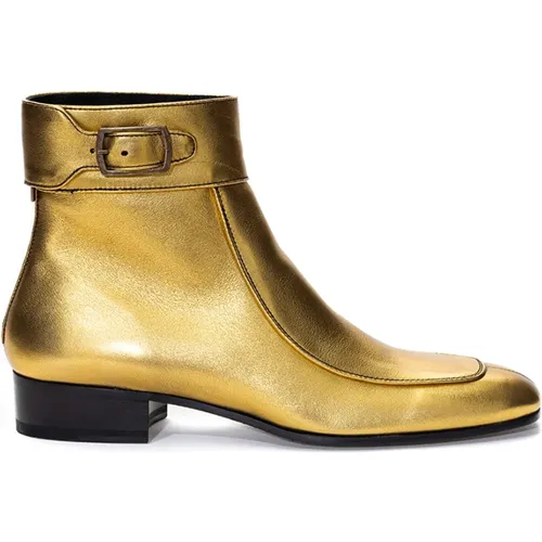 Oro Leder Ankle Boot , Damen, Größe: 35 EU - Saint Laurent - Modalova