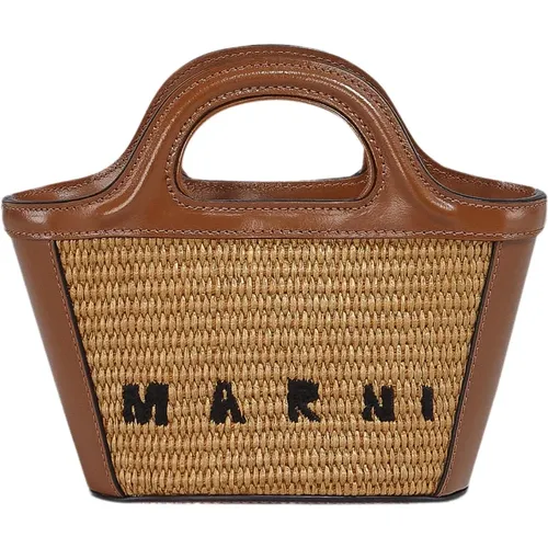 Tropicalia Mikro-Tasche aus Leder und Raffia-Effekt-Stoff - Marni - Modalova