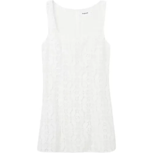 Weißes Ärmelloses Kleid mit Reißverschluss , Damen, Größe: L - Desigual - Modalova