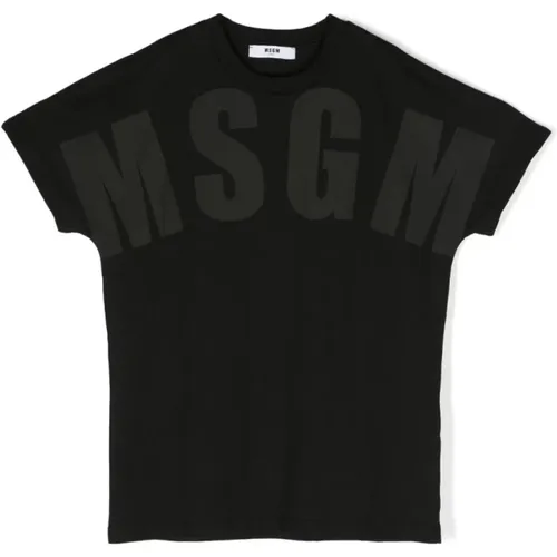 Schwarzes Baumwoll-Jersey-Jungen-T-Shirt,Weiße Baumwoll-Jersey-Jungen-T-Shirt - MSGM - Modalova