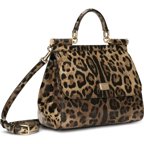 Leopard Print Leather Handbag , female, Sizes: ONE SIZE - Dolce & Gabbana - Modalova