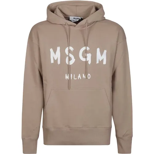 Beige Logo Print Sweatshirt MSGM - MSGM - Modalova