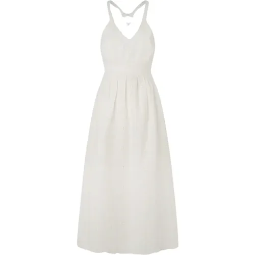Weiße Leinen Midi Kleid , Damen, Größe: S - Pepe Jeans - Modalova
