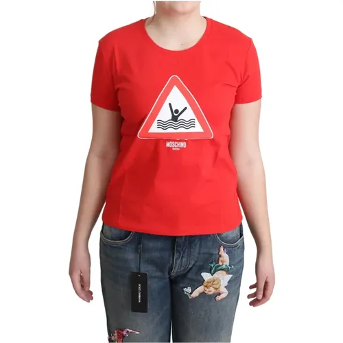 Rotes T-Shirt mit Dreiecksmuster - Moschino - Modalova