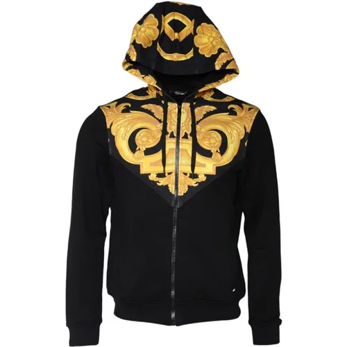 Schwarzer Baumwoll Full Zip Hoodie Sweatshirt - Versace - Modalova