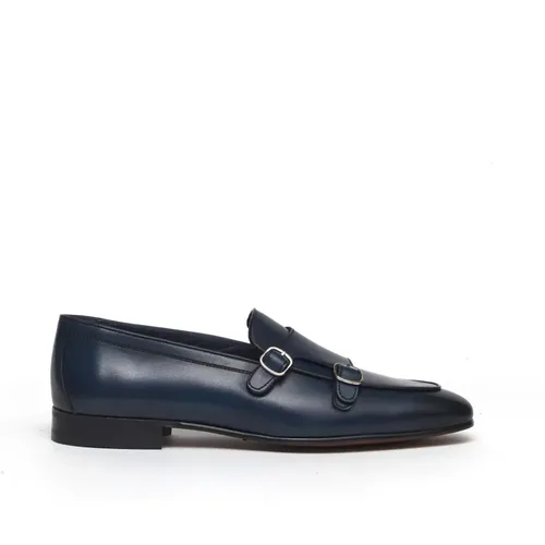 Blaue Leder Monk Strap Schuhe , Herren, Größe: 43 EU - Berwick - Modalova