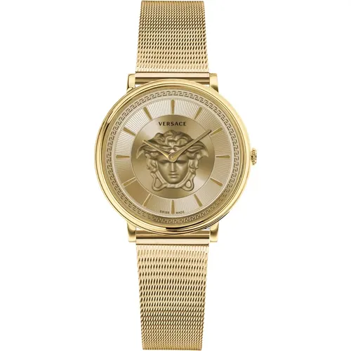 Gold Stainless Steel Women's Watch V-Circle , female, Sizes: ONE SIZE - Versace - Modalova
