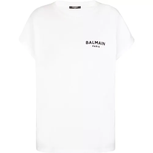 T-Shirt mit flockigem Paris-Logo , Damen, Größe: M - Balmain - Modalova