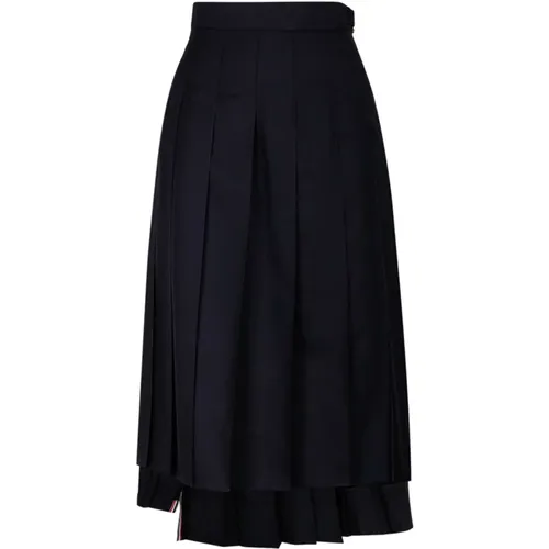 Navy Pleated Midi Skirt , female, Sizes: XS - Thom Browne - Modalova