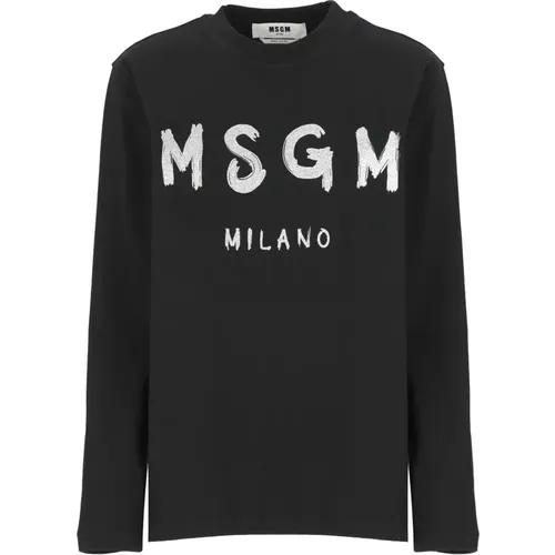 Glitter Logo Crew Neck T-shirt , female, Sizes: S, XS - Msgm - Modalova