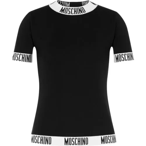 Schwarzer Pullover mit Logoed Bändern , Damen, Größe: S - Moschino - Modalova