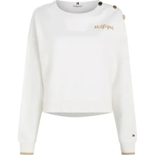 Elegant Sweatshirt with Buttons and Embroidery , female, Sizes: L, 2XS - Tommy Hilfiger - Modalova