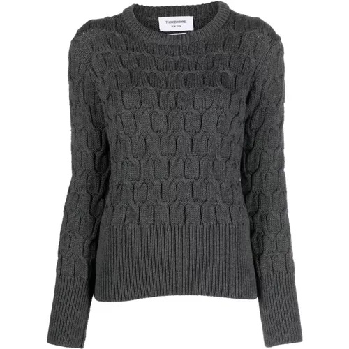 Grauer Pullover mit gewebtem Design und langen Ärmeln , Damen, Größe: 2XS - Thom Browne - Modalova