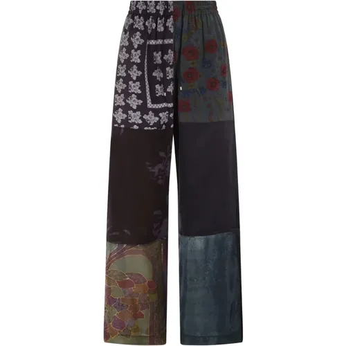 Upcycled Silk Straight Leg Pajama Trousers , female, Sizes: M - Marine Serre - Modalova