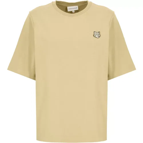 Grünes Baumwoll-T-Shirt mit Logopatch , Damen, Größe: S - Maison Kitsuné - Modalova