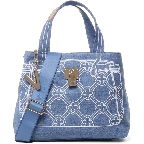 Blue Cotton Blend Embroidered Bag , female, Sizes: ONE SIZE - V73 - Modalova