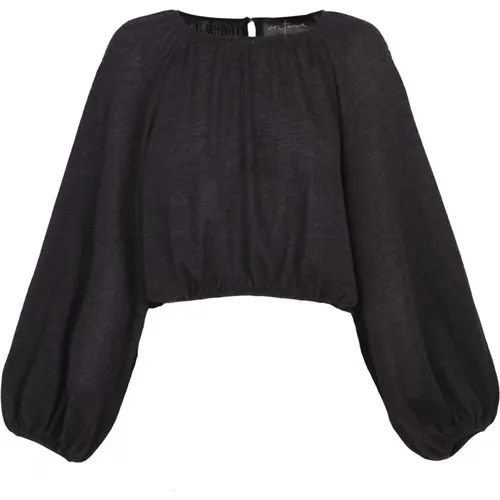 Cashmere graphite top with round neckline , female, Sizes: L, M - Cortana - Modalova