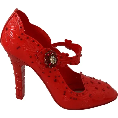 Rote Blumige Kristall Cinderella Absatzschuhe - Dolce & Gabbana - Modalova