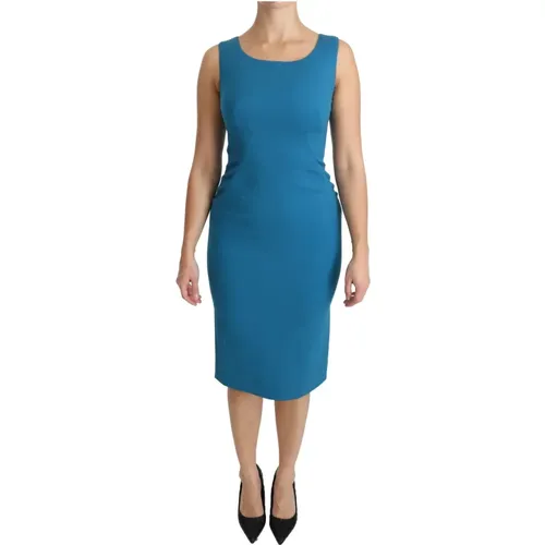 Blaues Bodycon Sheath Knielanges Wollkleid - Dolce & Gabbana - Modalova