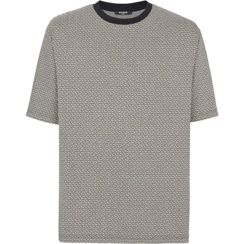 Mini monogrammed jacquard T-shirt,T-Shirt aus Jacquard mit Mini-Monogramm - Balmain - Modalova