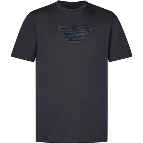 Graues Rundhals-T-Shirt Stilvolles Logo - Emporio Armani - Modalova