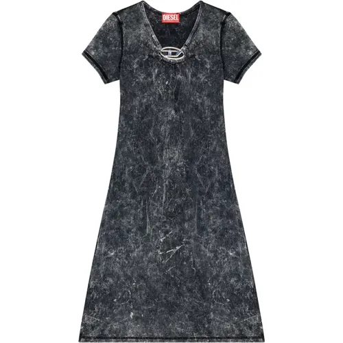 Geripptes Kleid mit Oval D-Plakette aus Metall , Damen, Größe: M - Diesel - Modalova