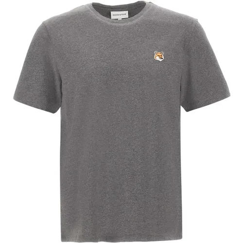 Herren T-Shirt in Grau mit Fuchs-Logo , Herren, Größe: M - Maison Kitsuné - Modalova