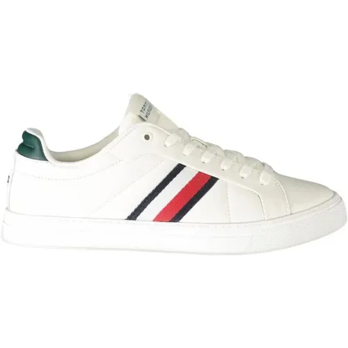 Sporty Leather Sneaker with Green Accents , male, Sizes: 7 UK, 12 UK, 8 UK, 10 UK, 9 UK, 6 UK, 11 UK - Tommy Hilfiger - Modalova