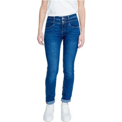 Blaue Einfarbige Reißverschluss Knopf Jeans Damen , Damen, Größe: W29 L30 - Street One - Modalova