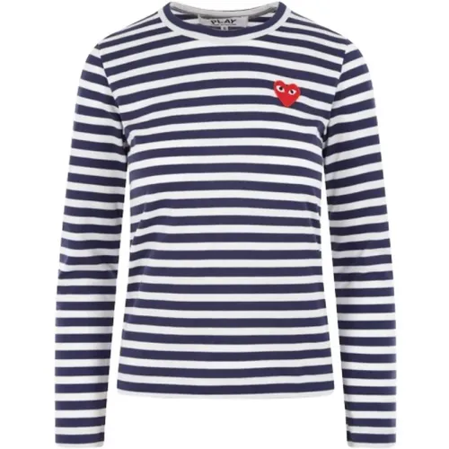 Blue Striped Long Sleeve Heart Logo T-shirt , female, Sizes: 2XS, XS, M, S - Comme des Garçons Play - Modalova