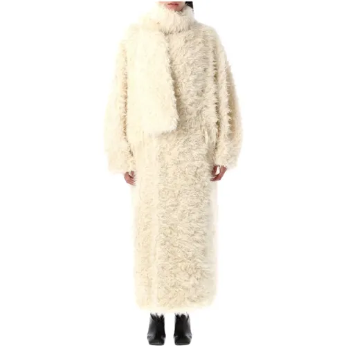 Off White Faux-Fur Long Coat , female, Sizes: 2XS - Msgm - Modalova