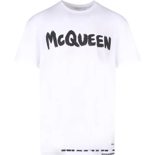 Weißes Baumwoll-T-Shirt mit McQueen Graffiti-Print , Herren, Größe: M - alexander mcqueen - Modalova