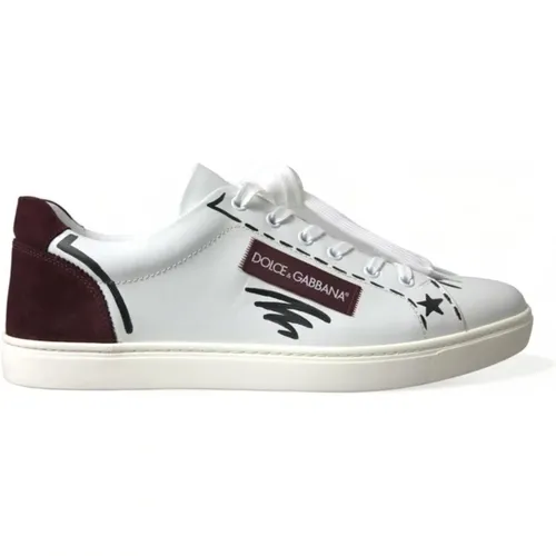 Weiß Bordeaux Leder Low Top Sneakers , Herren, Größe: 39 1/2 EU - Dolce & Gabbana - Modalova