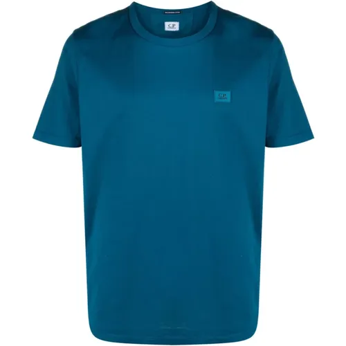 Blaues Baumwoll-Rundhals-T-Shirt - C.P. Company - Modalova