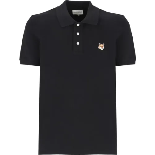 Schwarzes Poloshirt mit Fox-Logo , Herren, Größe: M - Maison Kitsuné - Modalova