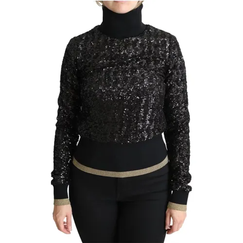 Schwarzer Paillettenstrick Rollkragenpullover - Dolce & Gabbana - Modalova