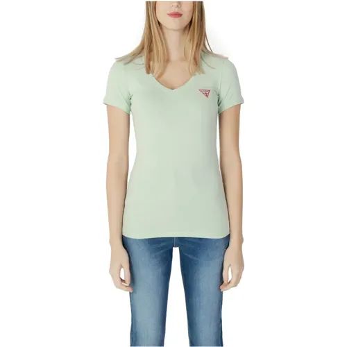 Grünes Marl V-Ausschnitt T-Shirt , Damen, Größe: S - Guess - Modalova