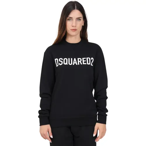 Schwarzer Crewneck Sweatshirt Logo Print , Damen, Größe: L - Dsquared2 - Modalova