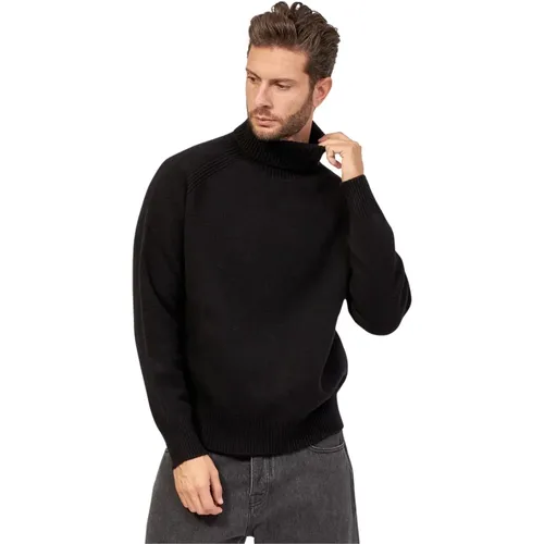 Schwarzer Pullover mit lockerer Passform und hohem Kragen - Hugo Boss - Modalova