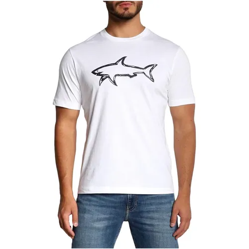 Men`s Cotton T-shirt with Printed Shark 12311633 in , male, Sizes: 2XL - PAUL & SHARK - Modalova