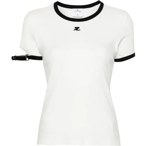 Cotton Jersey T-shirt with Logo Patch , female, Sizes: M - Courrèges - Modalova